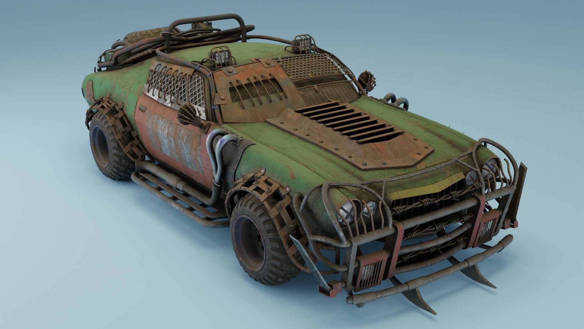 Post Apocalyptic 1970 Chevrolet Camaro Mid-Poly 3D model Low-poly 3D model_7