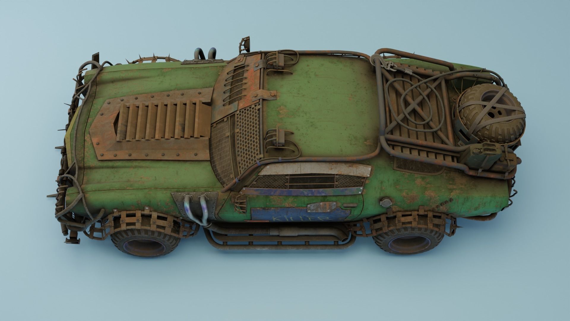 Post Apocalyptic 1970 Chevrolet Camaro Mid-Poly 3D model Low-poly 3D model_10