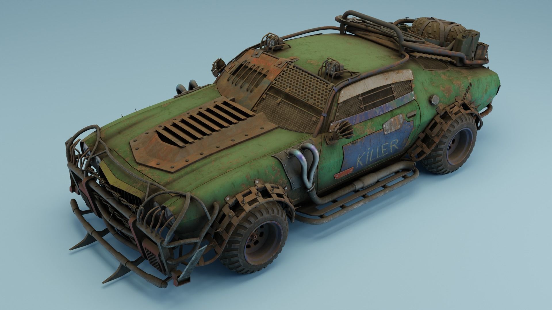 Post Apocalyptic 1970 Chevrolet Camaro Mid-Poly 3D model Low-poly 3D model_9