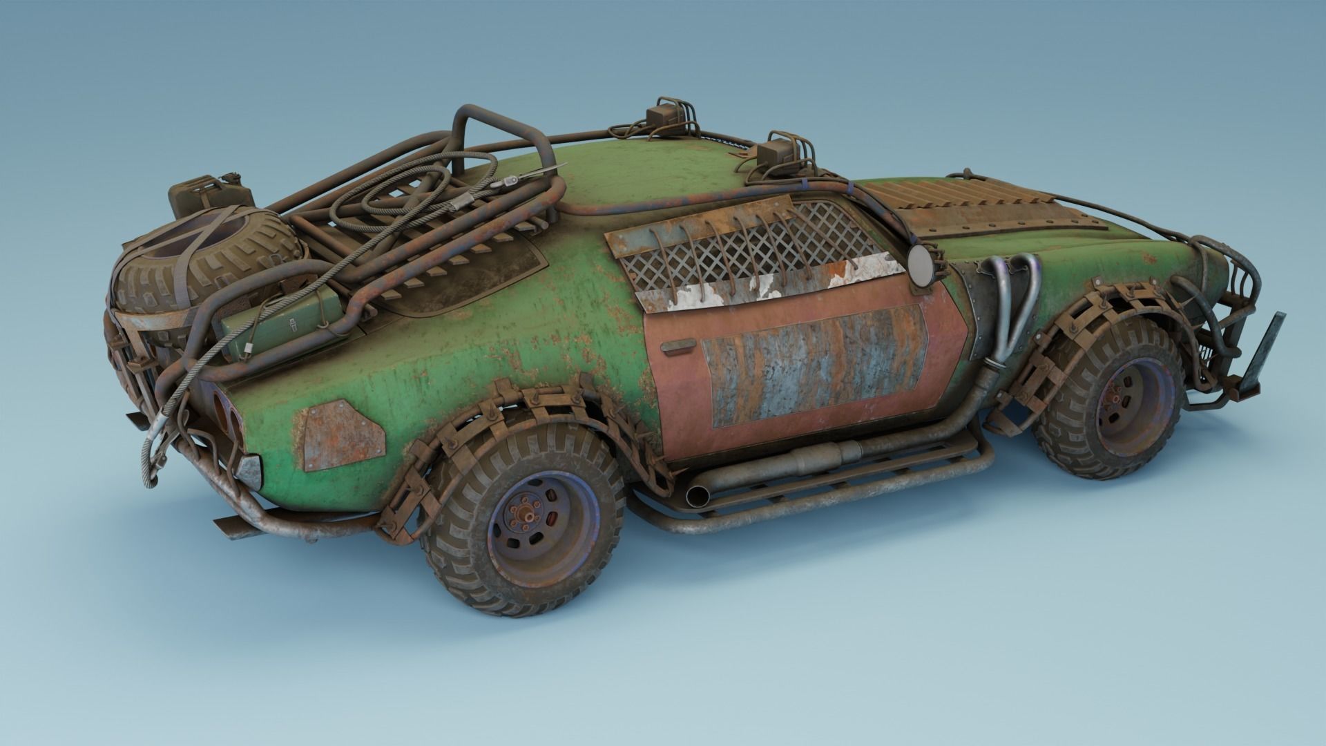 Post Apocalyptic 1970 Chevrolet Camaro Mid-Poly 3D model Low-poly 3D model_6