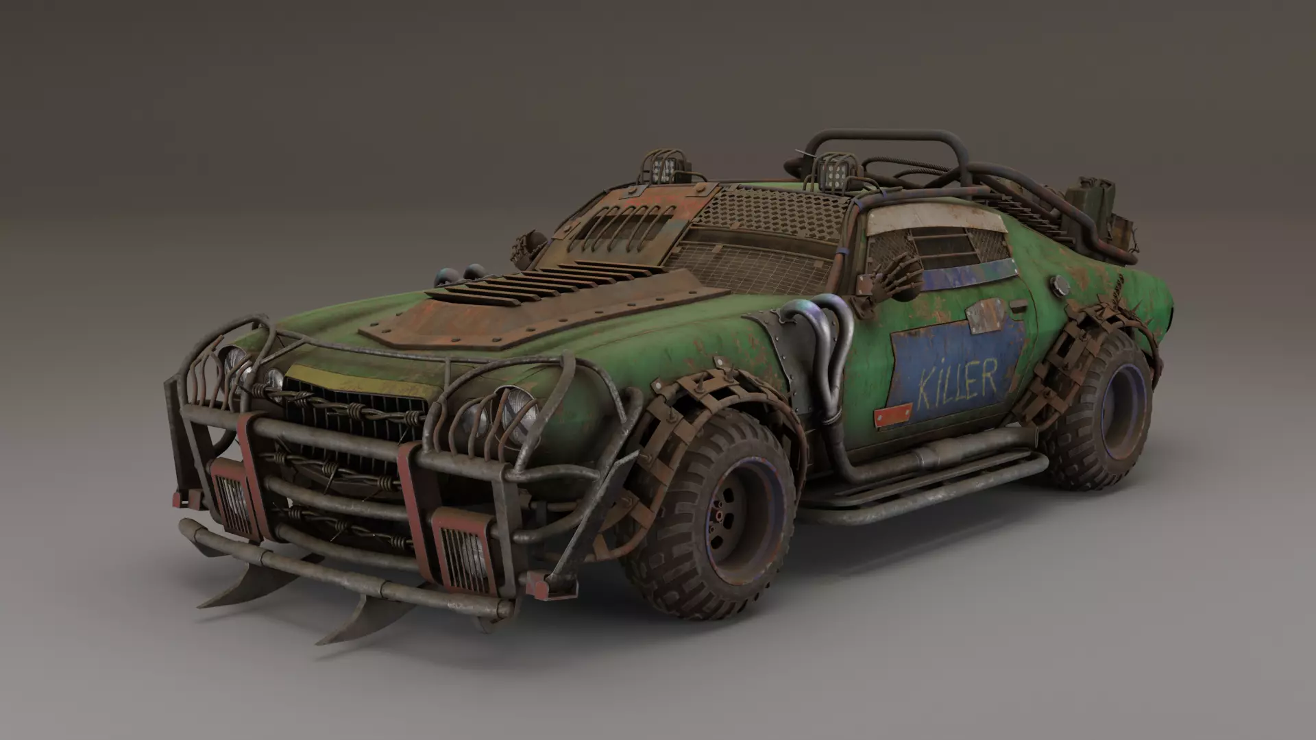 Post Apocalyptic 1970 Chevrolet Camaro Mid-Poly 3D model Low-poly 3D model_0