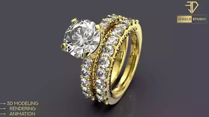 Solitaire Ring with Matching band 2-21ct center round