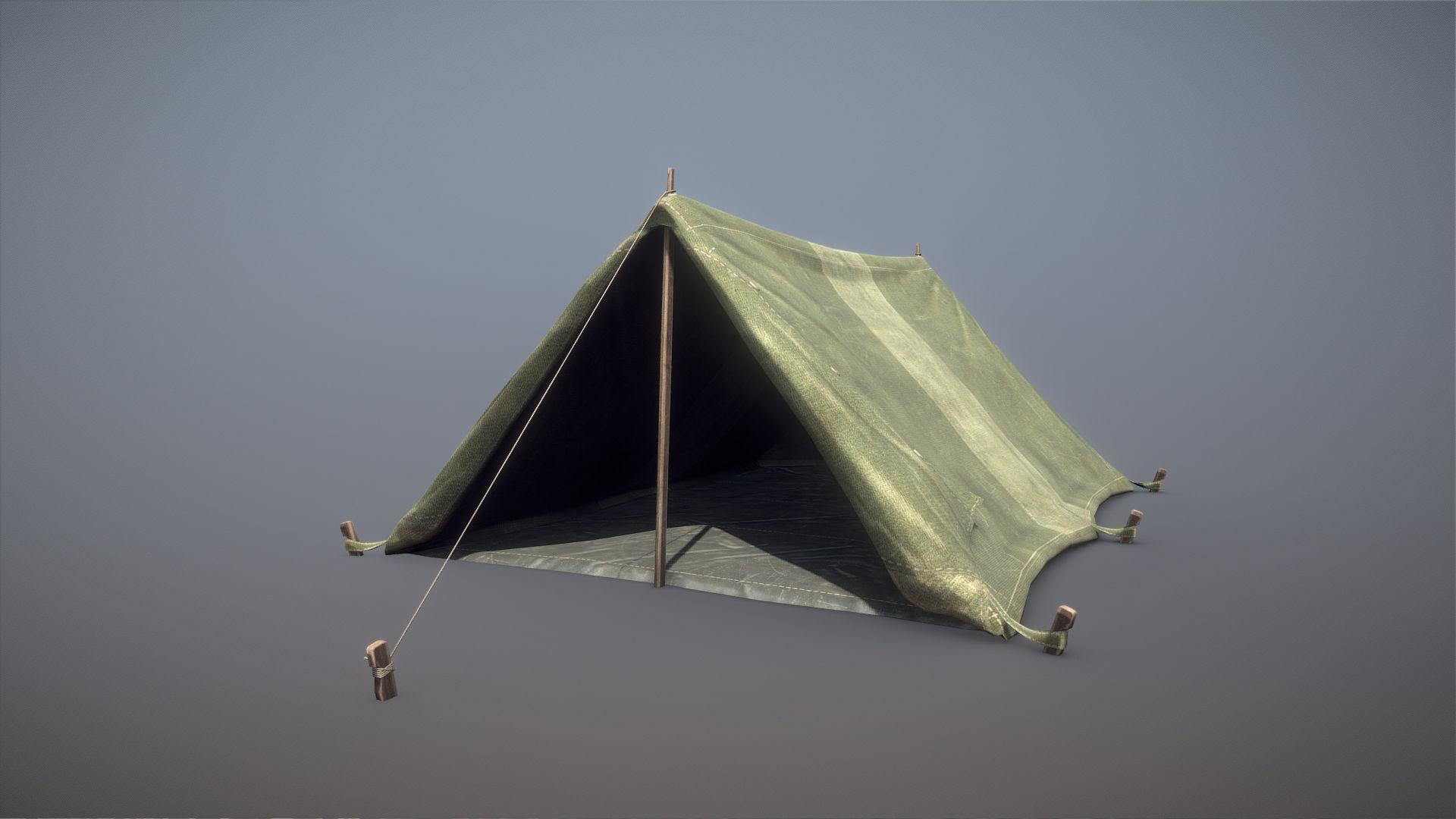Military Tent WWII TwoSleeping open vr1 Low-poly 3D model_2