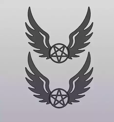Set 2 models Wall decor Angel wings with pentagram and inverted 