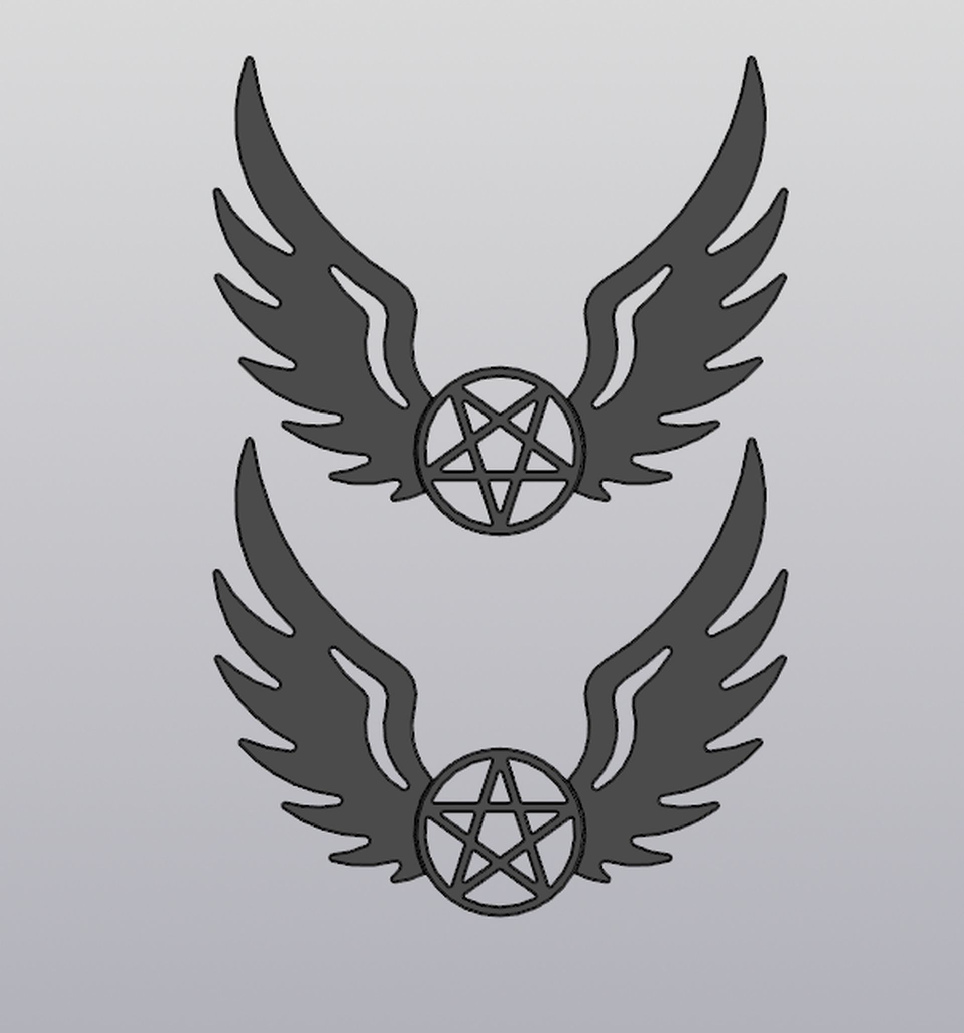 Set 2 models Wall decor Angel wings with pentagram and inverted 3D ...