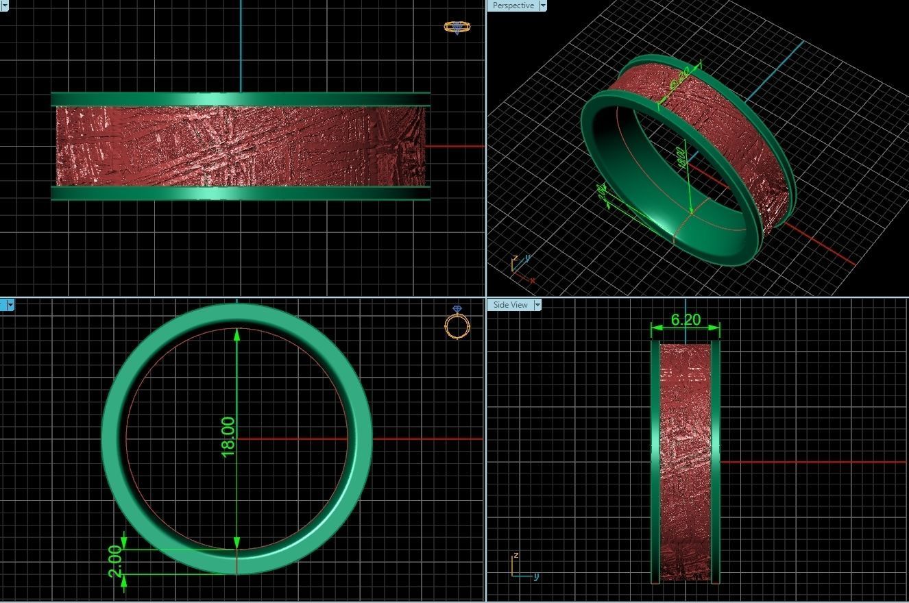 Meteorite Beveled Edge Wedding Ring  2769 3D print model_3