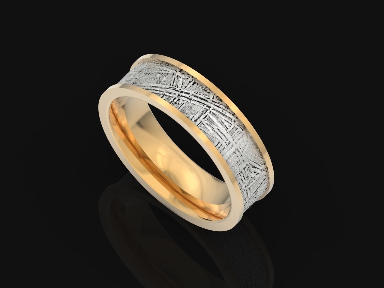 Meteorite Beveled Edge Wedding Ring  2769 3D print model_10