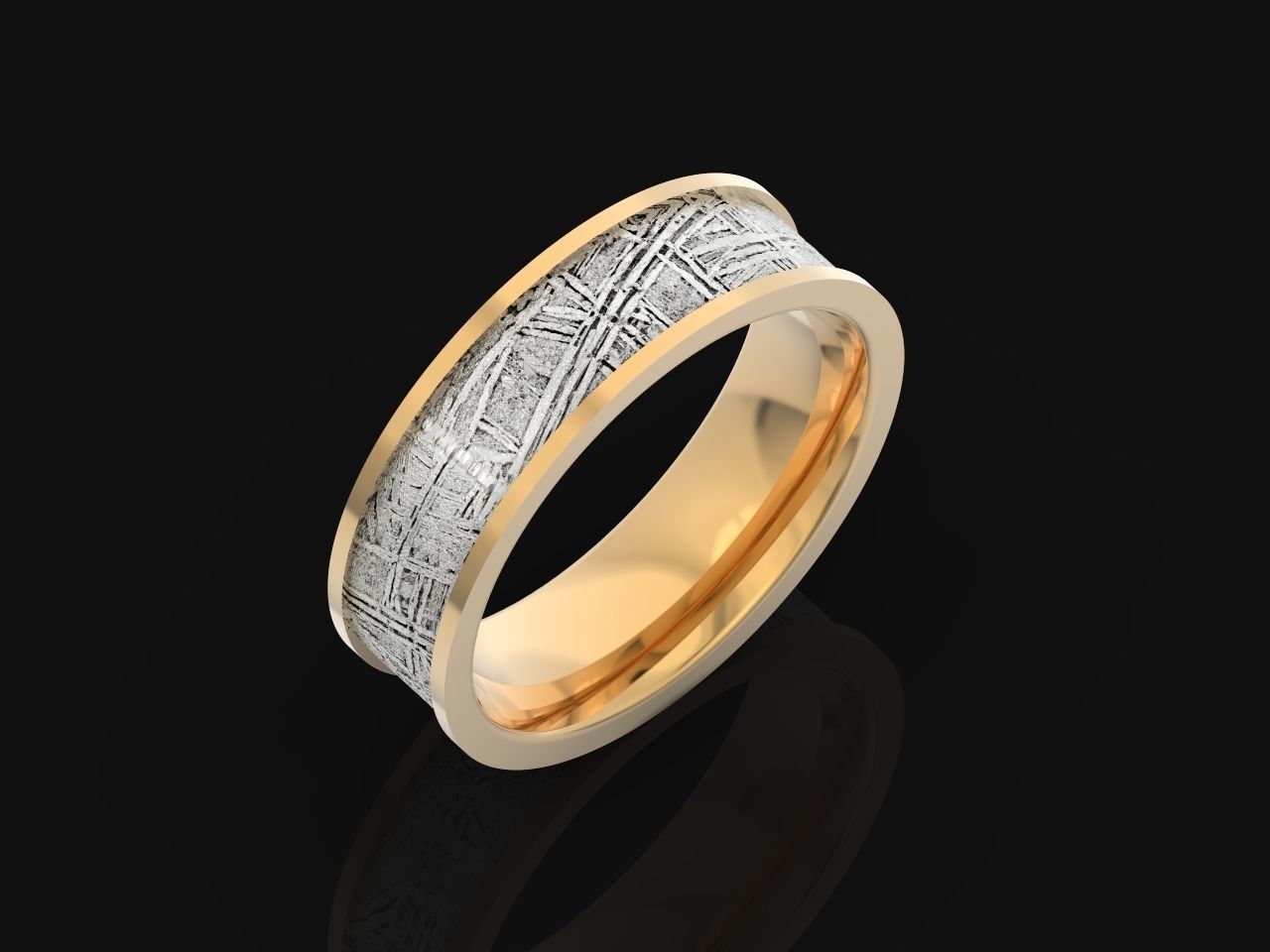 Meteorite Beveled Edge Wedding Ring  2769 3D print model_18
