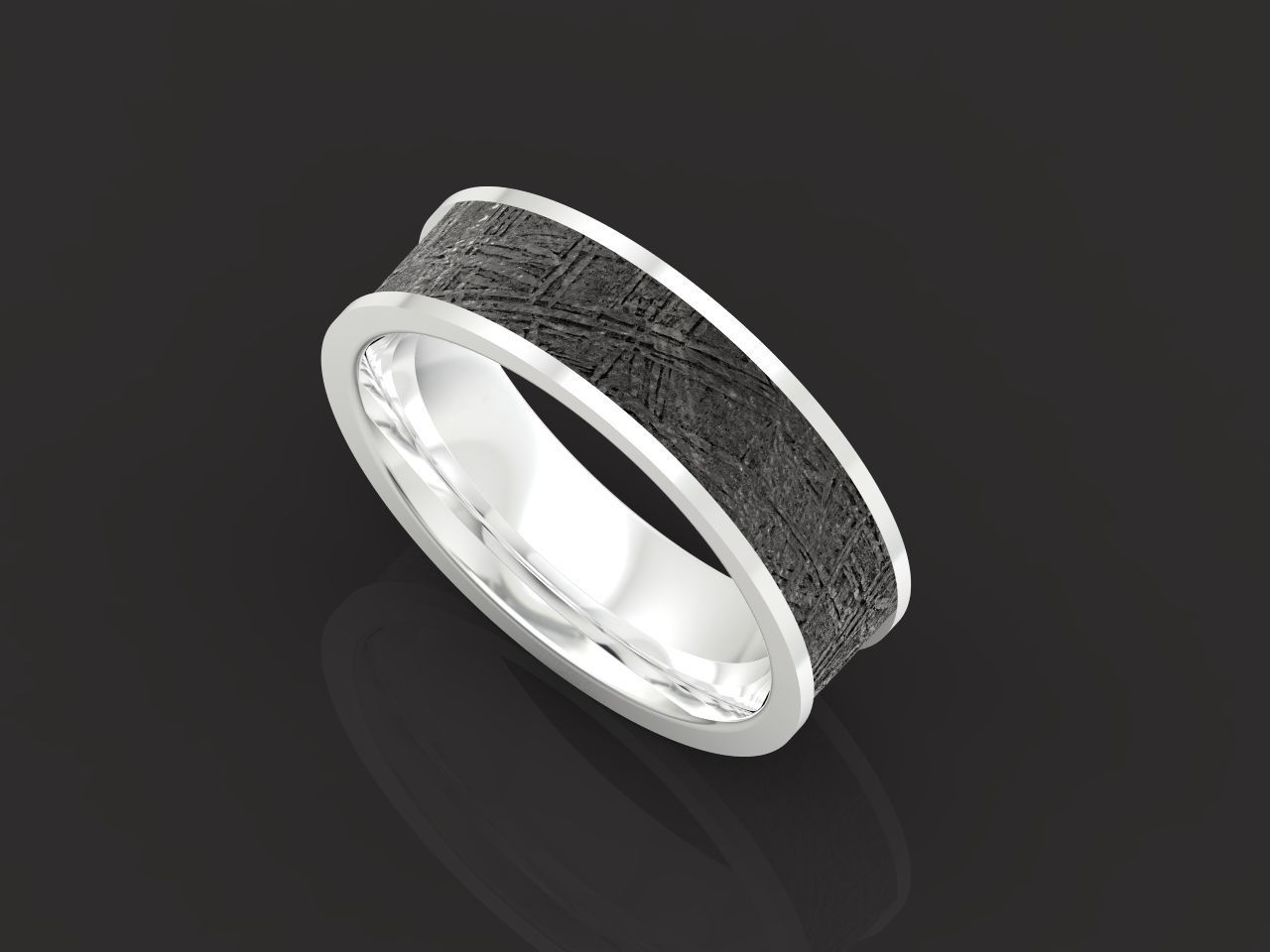 Meteorite Beveled Edge Wedding Ring  2769 3D print model_25