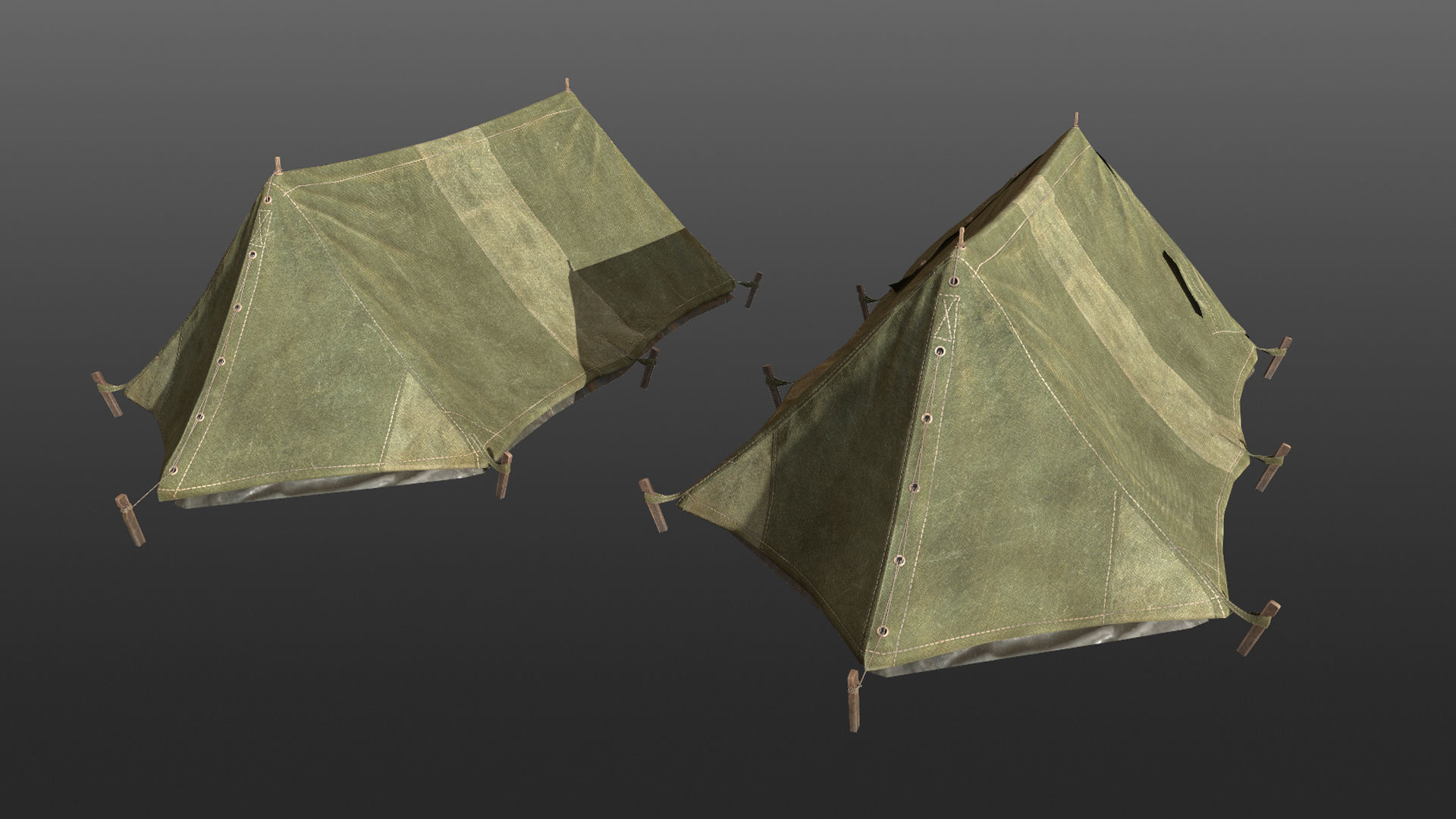 Military Tent WWII TwoSleeping 3D Model Collection_10