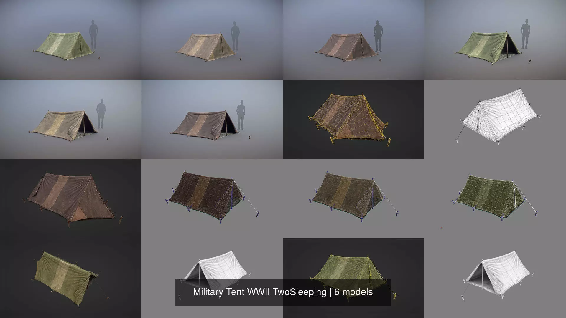 Military Tent WWII TwoSleeping 3D Model Collection_1