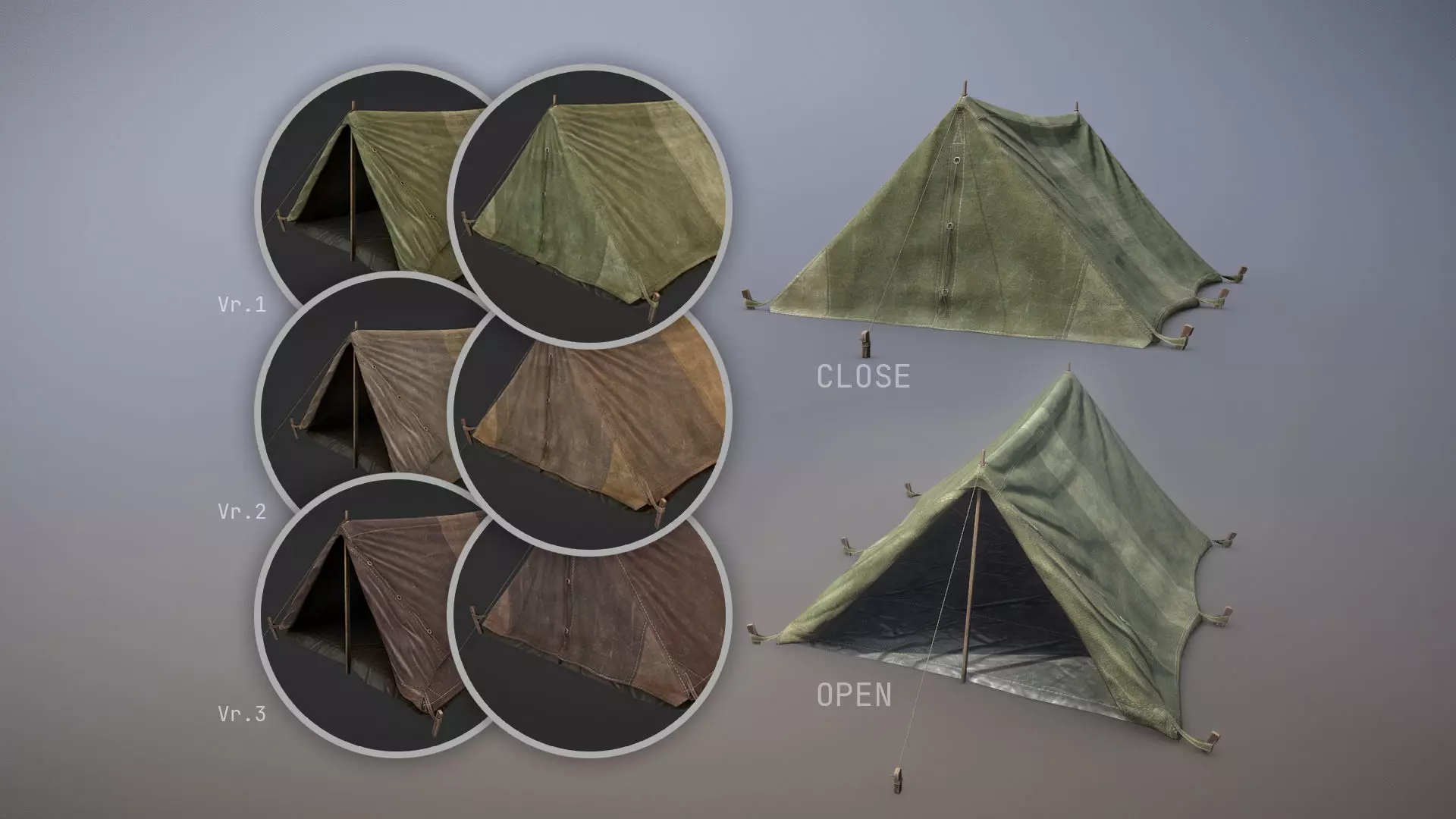 Military Tent WWII TwoSleeping 3D Model Collection_0