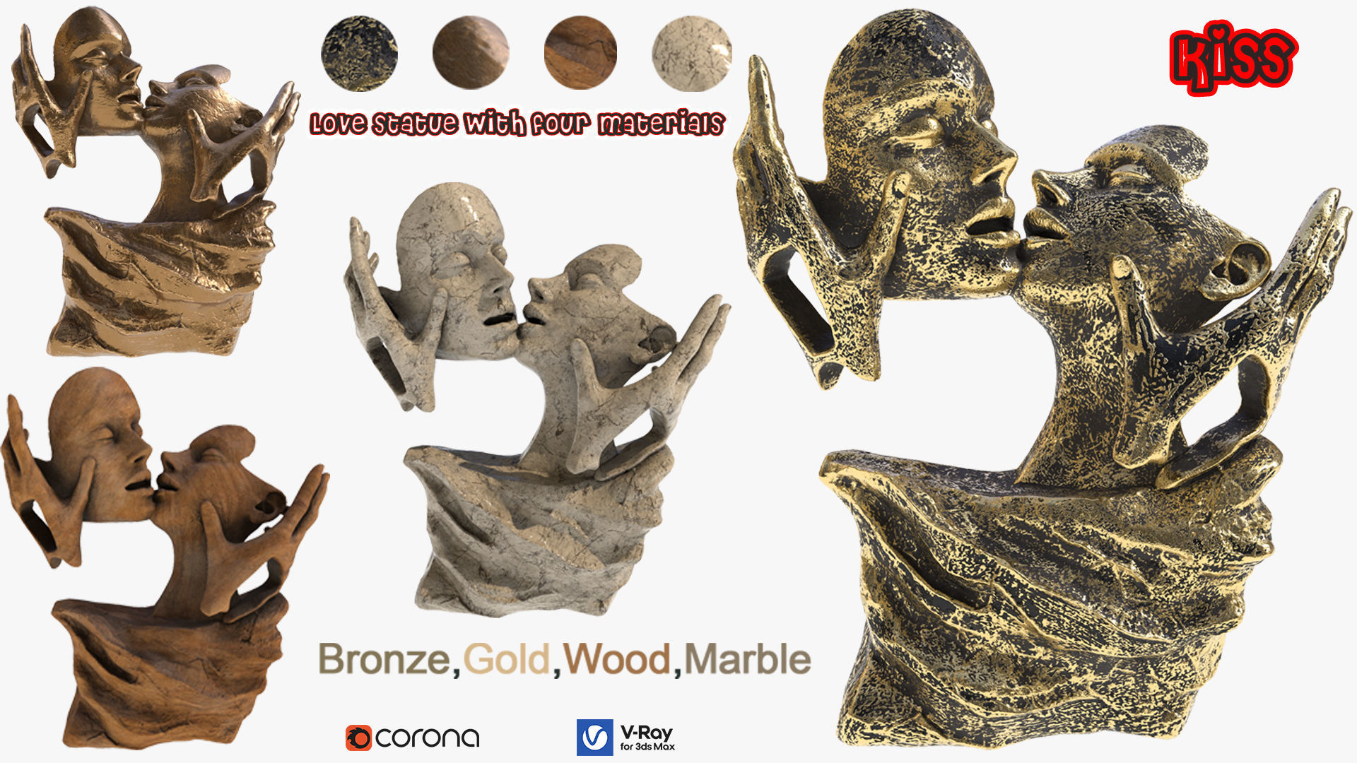 Love statue with four materials Low-poly 3D model_1