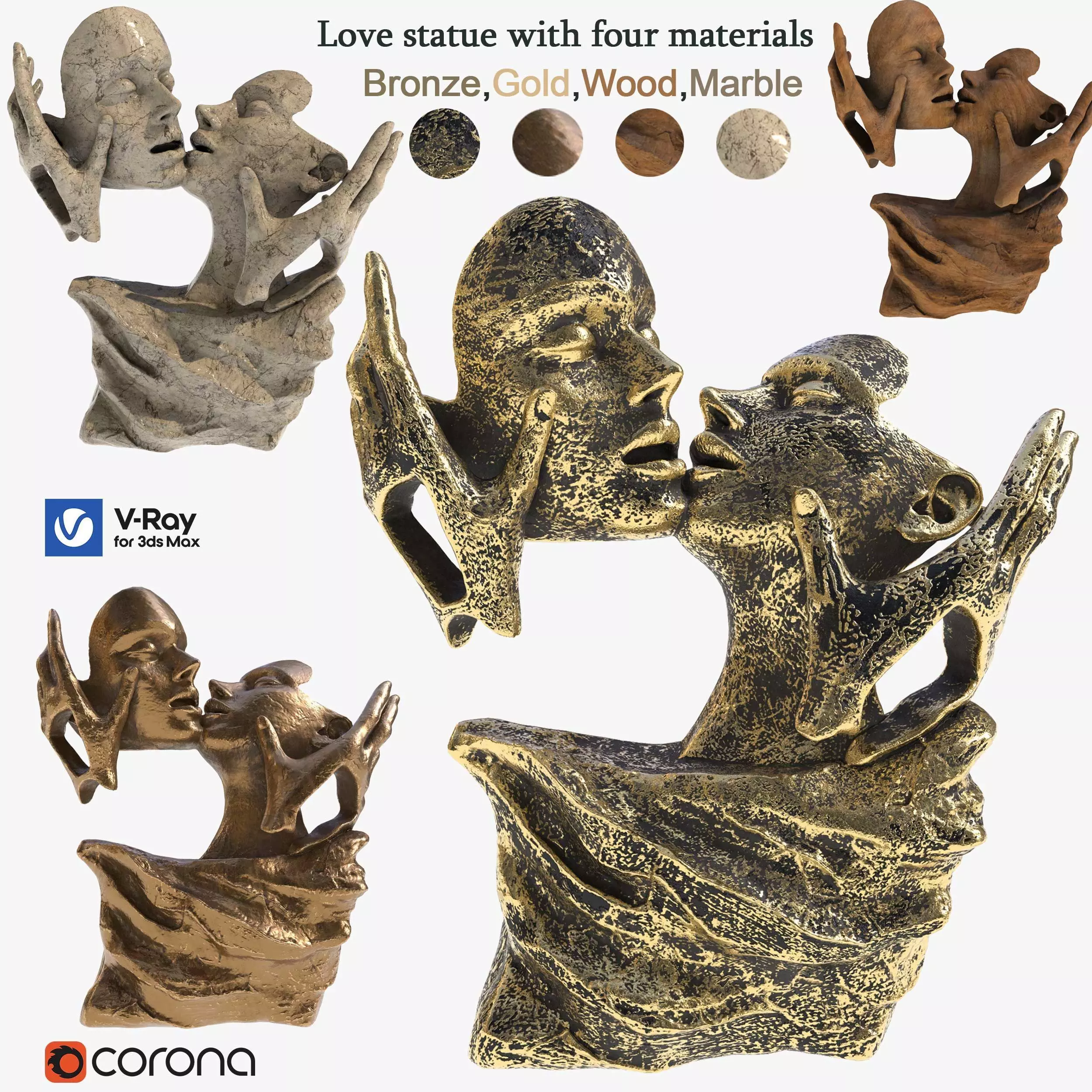 Love statue with four materials Low-poly 3D model_0