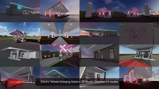 Electric Vehicle Charging Stations 3D Model Collection