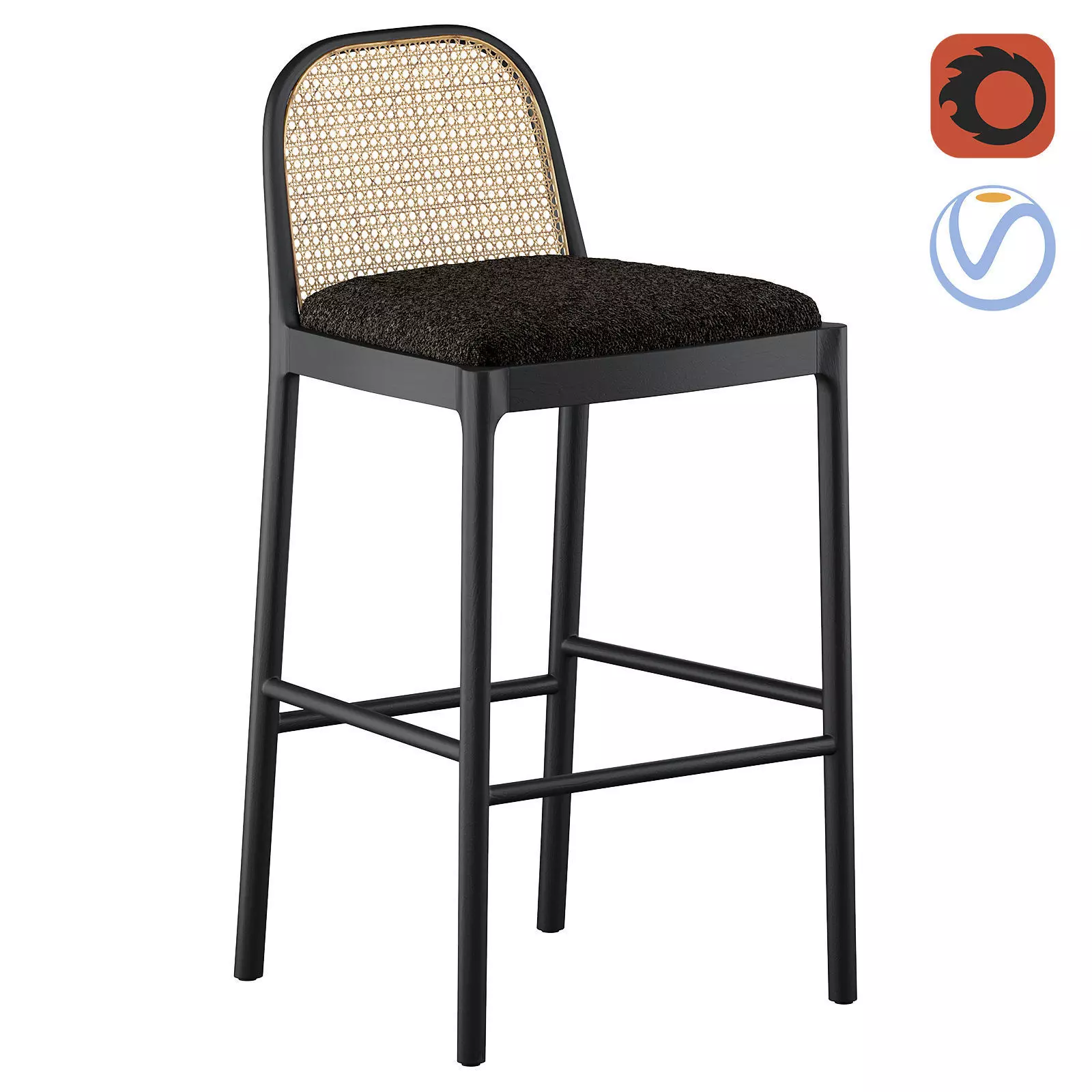 NADIA BLACK CANE BAR STOOL Crate Barrel 3D model_0