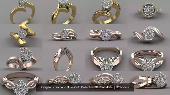 Gorgeous Diamond Rose Gold Collection 3D Print Model