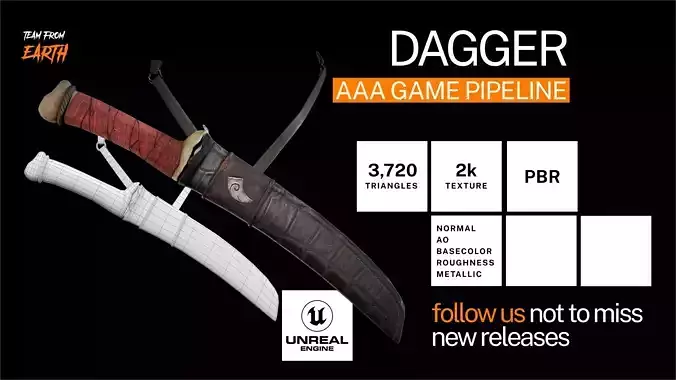 Game ready 3D fighting knife dagger Free low-poly 3D model