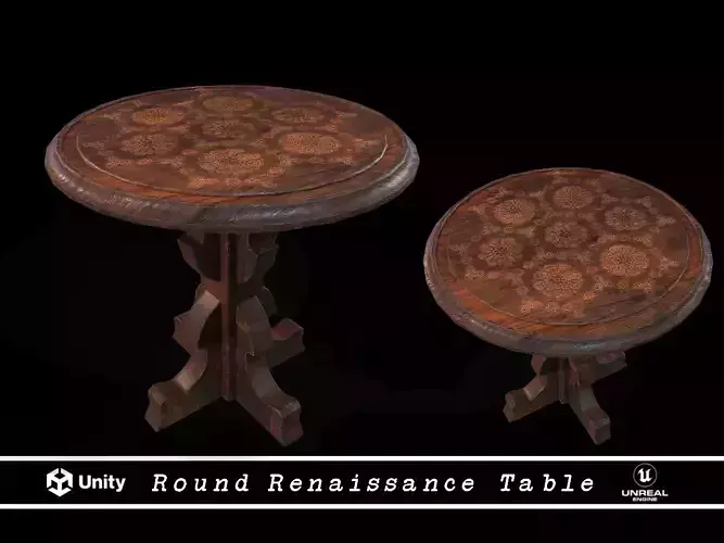 Old Medieval Wooden Round Renaissance Small Table