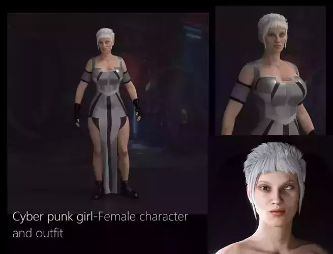 Cyber punk girl-Female character and outfit 3D model
