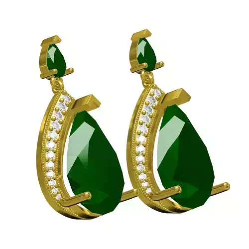 Green Pear Stone Round Diamond Halo Stud Earring