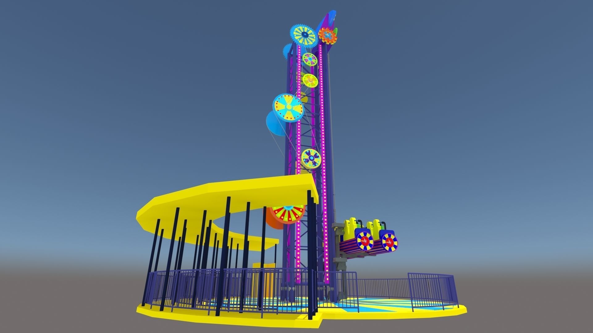 Jump Frog Tower Rides Low-poly 3D model_3