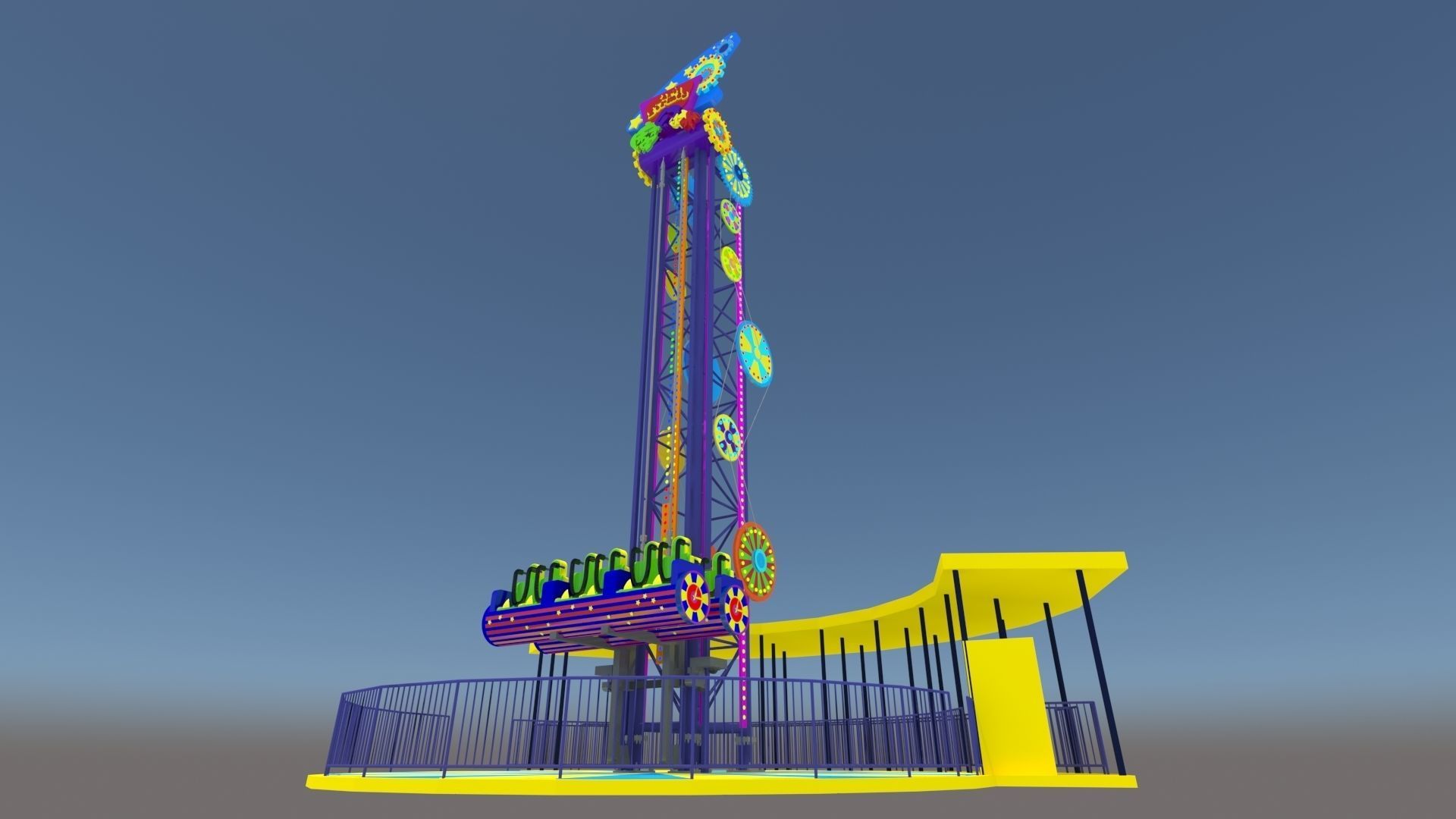 Jump Frog Tower Rides Low-poly 3D model_2