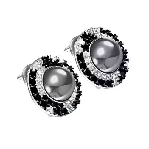 Black and White Diamond Peral Stud Earring