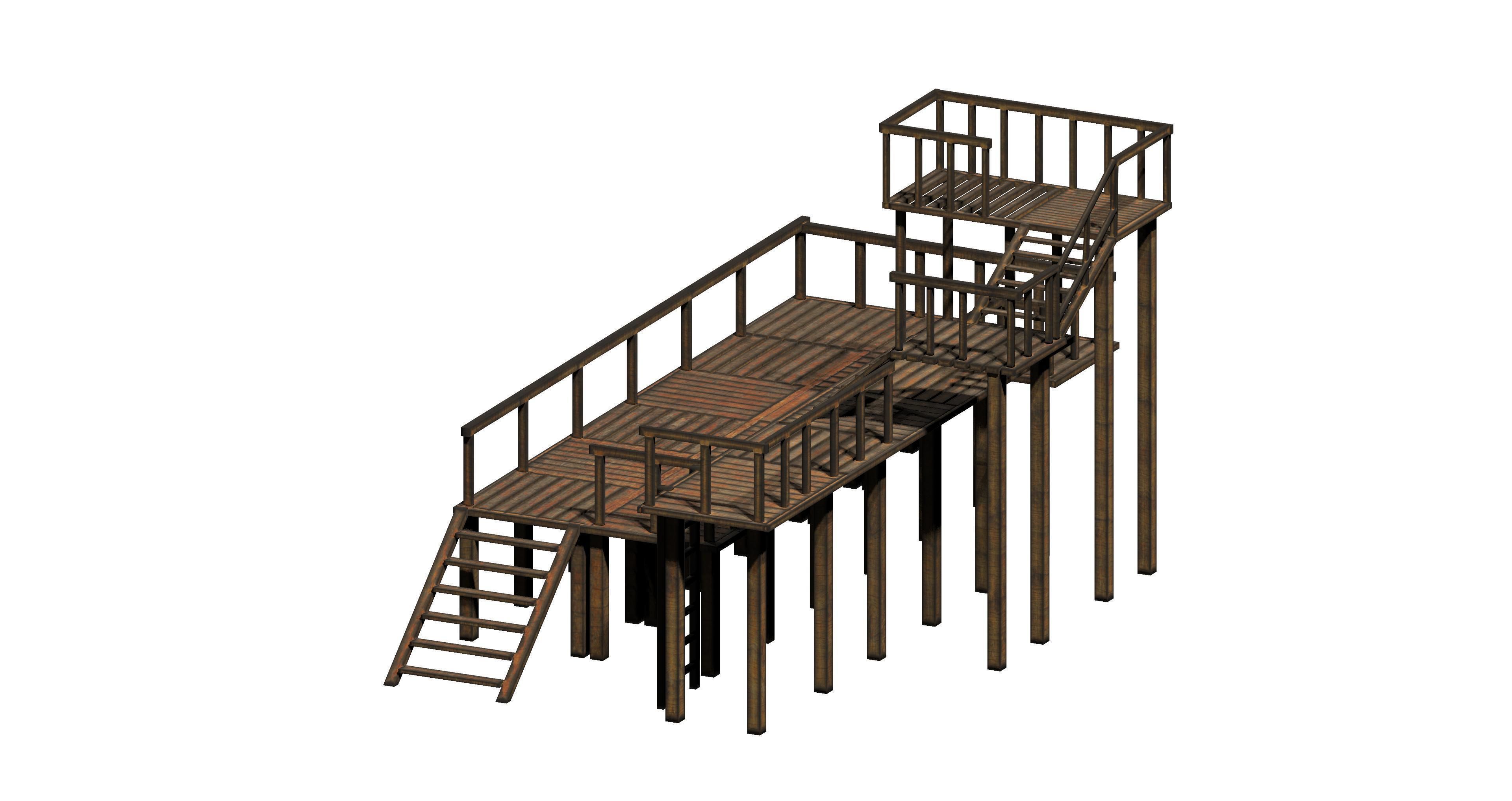 Modular wooden prop pack platform Low-poly 3D model_1