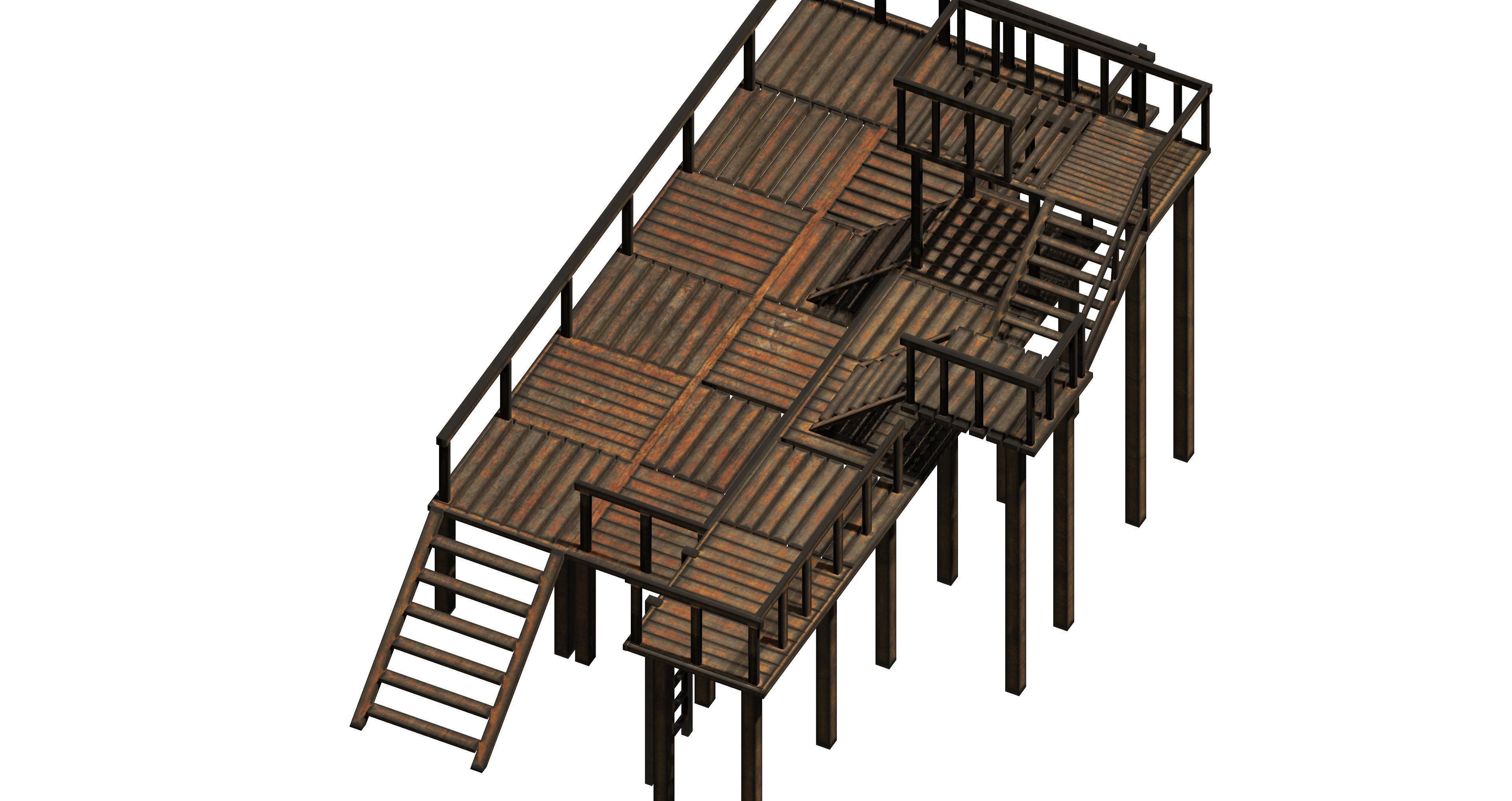 Modular wooden prop pack platform Low-poly 3D model_2