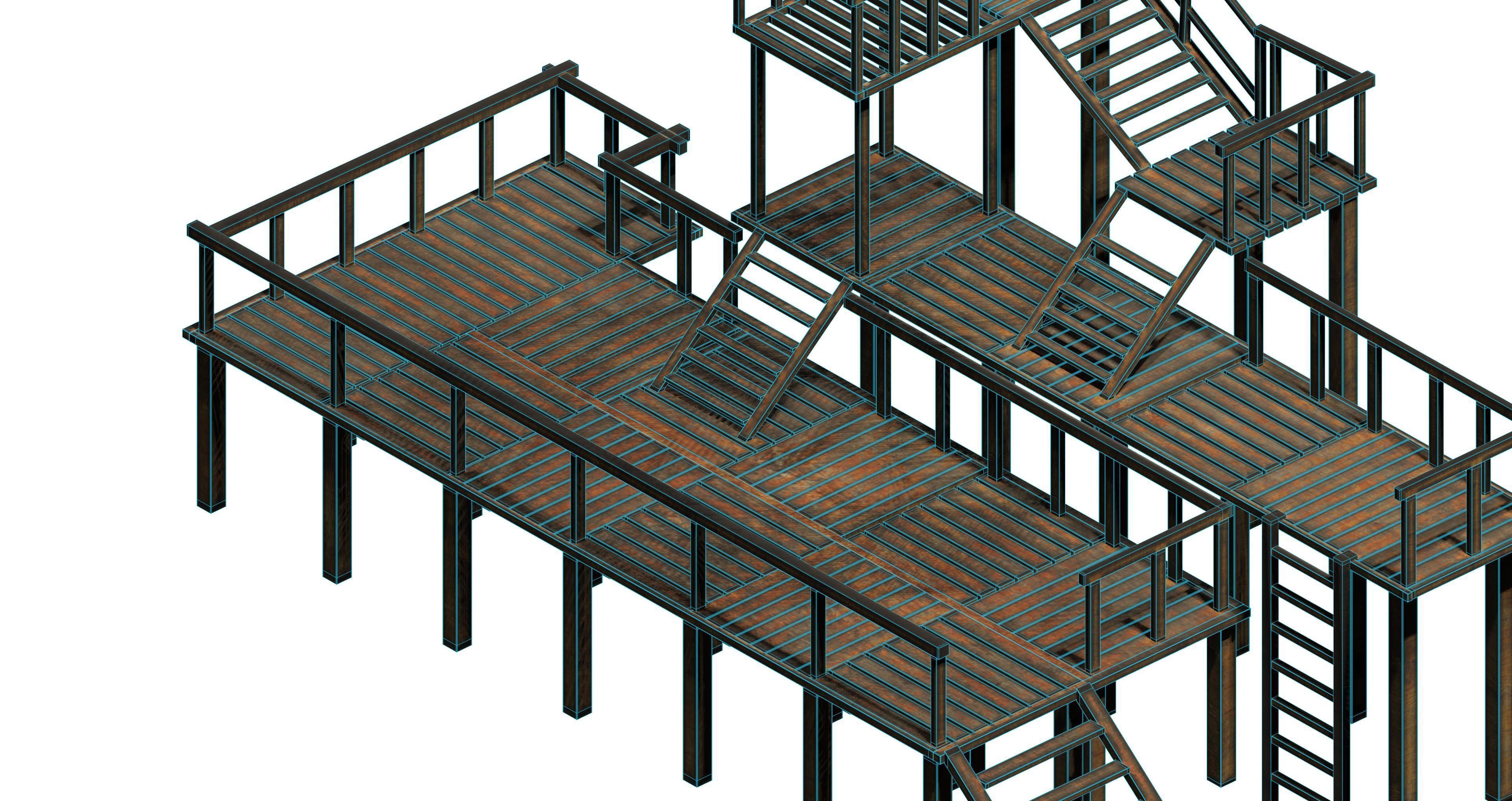 Modular wooden prop pack platform Low-poly 3D model_7