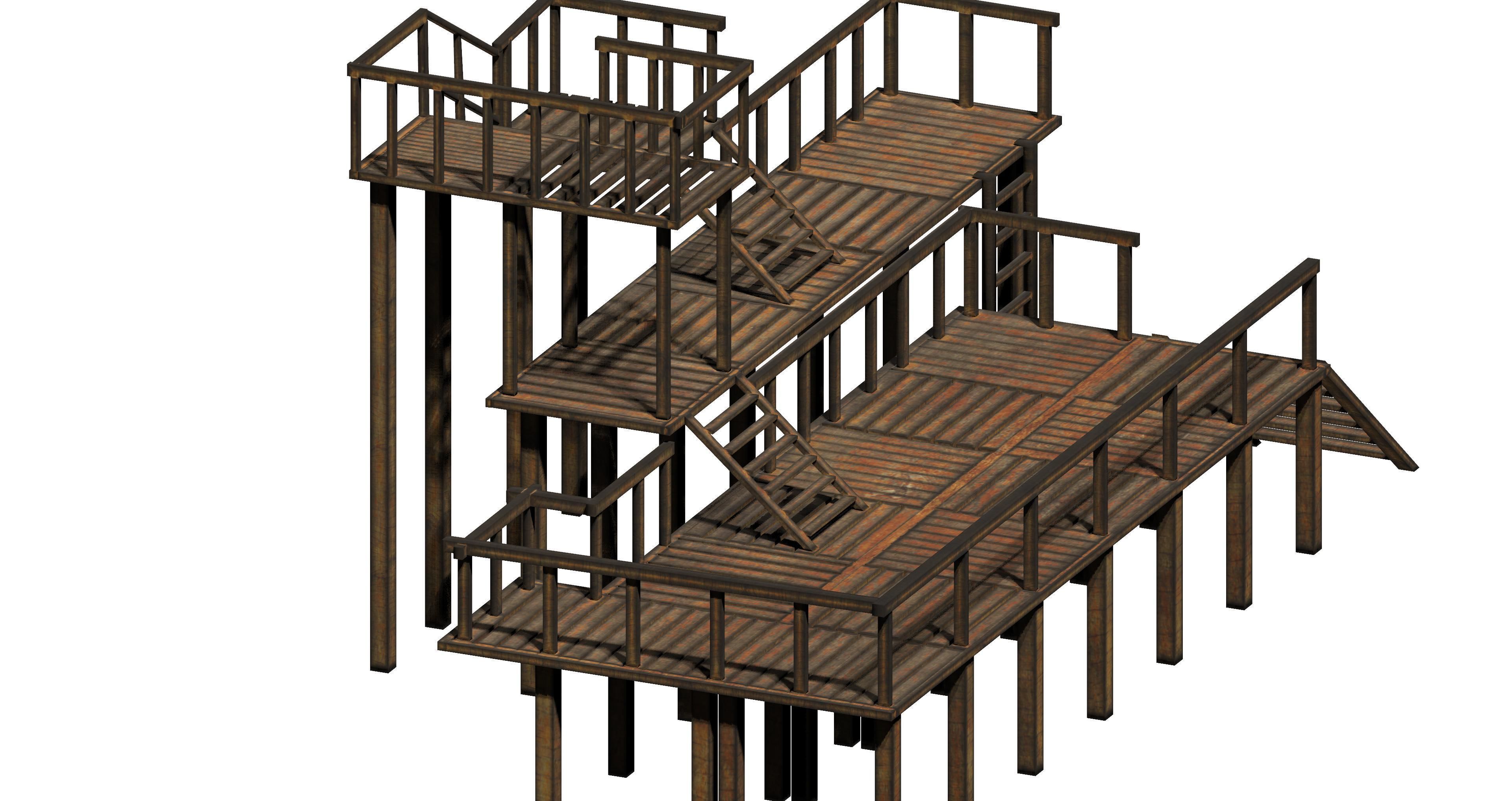 Modular wooden prop pack platform Low-poly 3D model_5