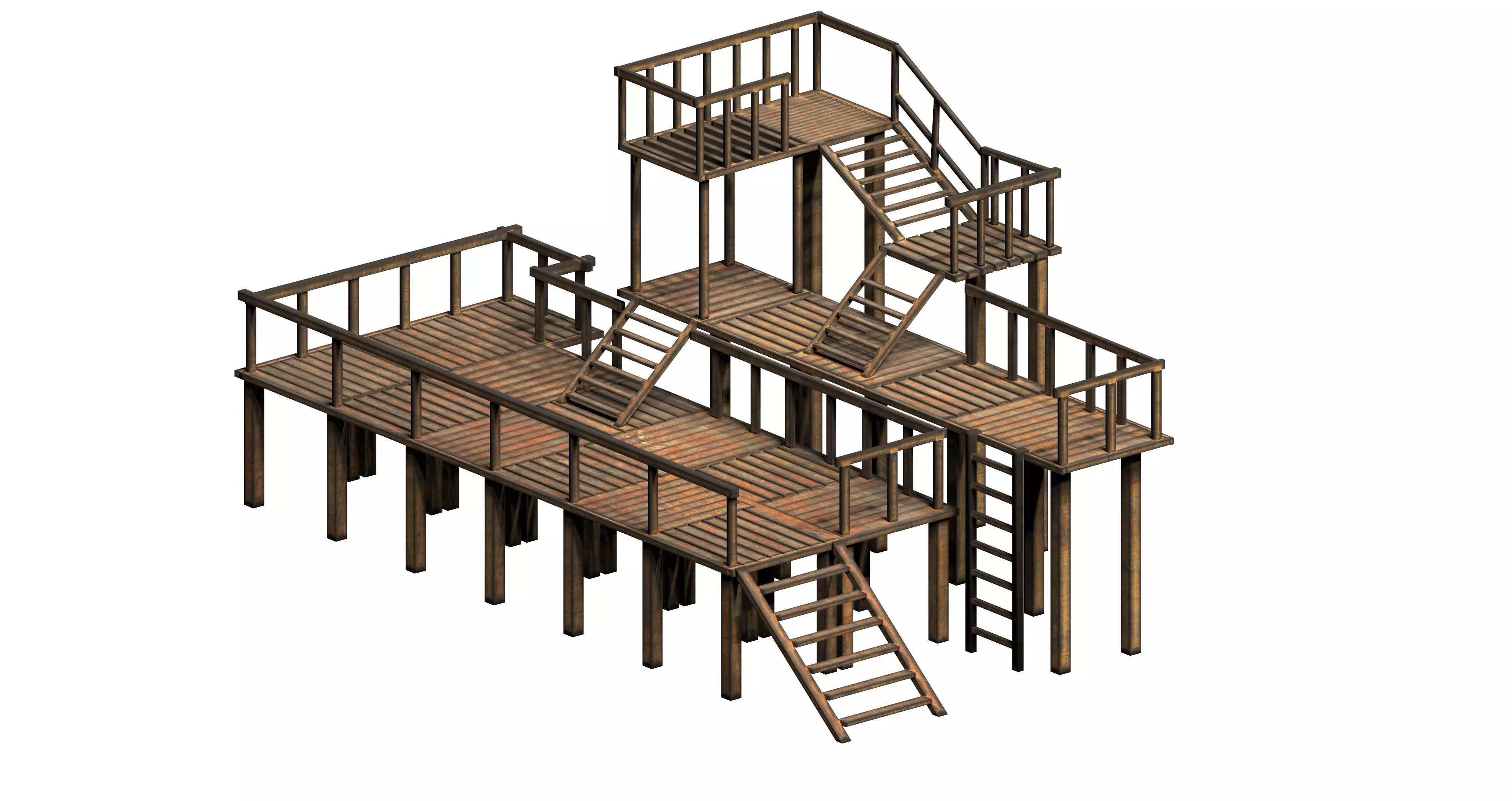 Modular wooden prop pack platform Low-poly 3D model_0