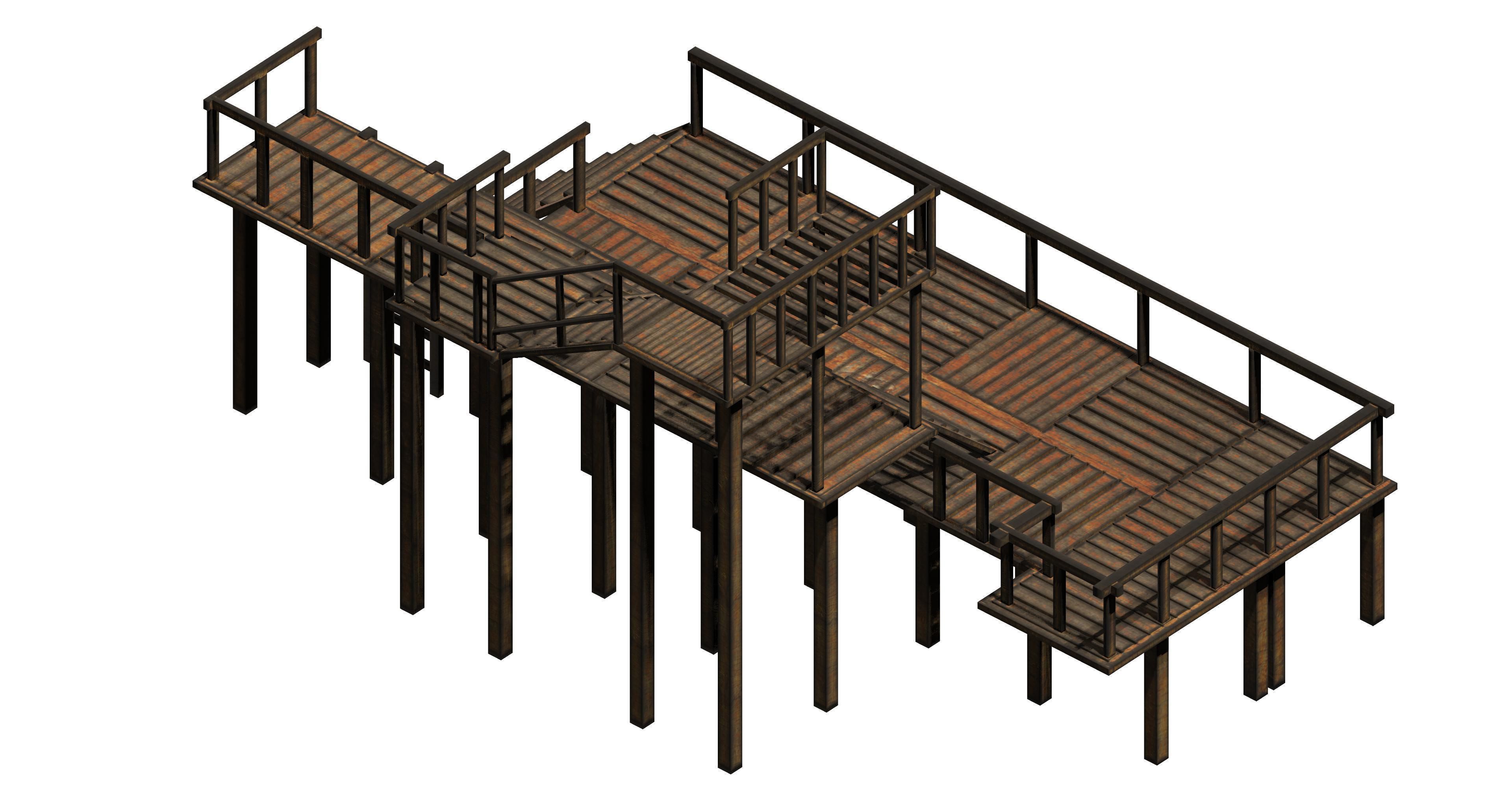 Modular wooden prop pack platform Low-poly 3D model_4