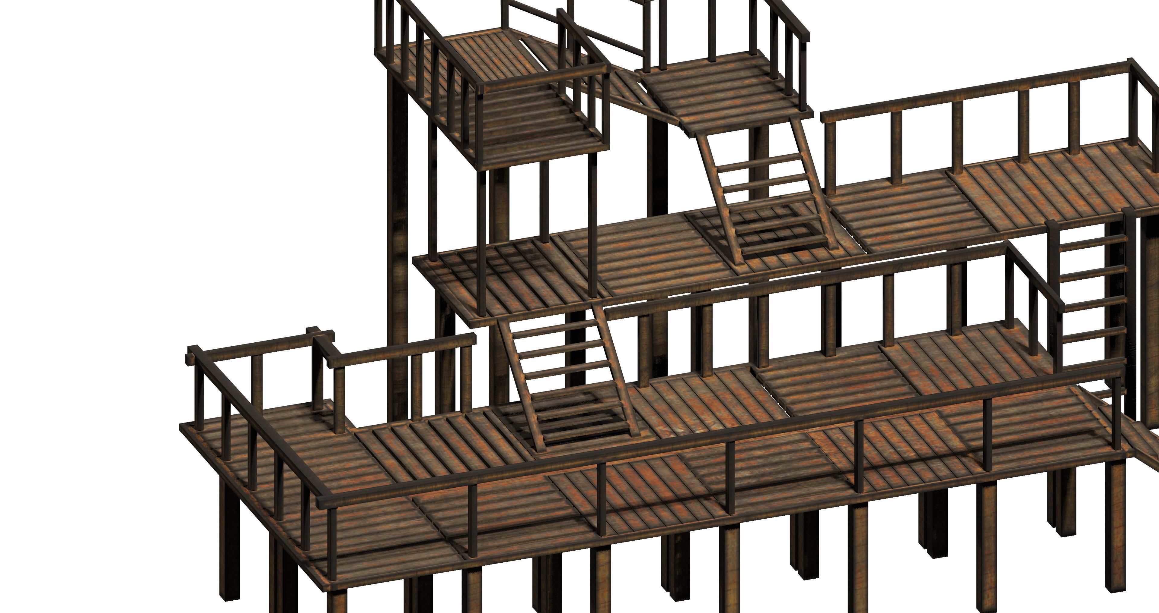 Modular wooden prop pack platform Low-poly 3D model_6
