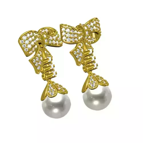 Antique Diamond Bow Pearl Drop Earring