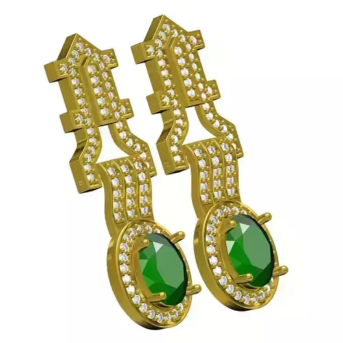 Beautiful Emerald Oval Diamond Vintage Earring