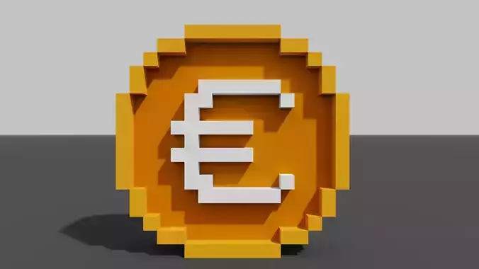 Euro 8bit two sided coin Low-poly 3D model