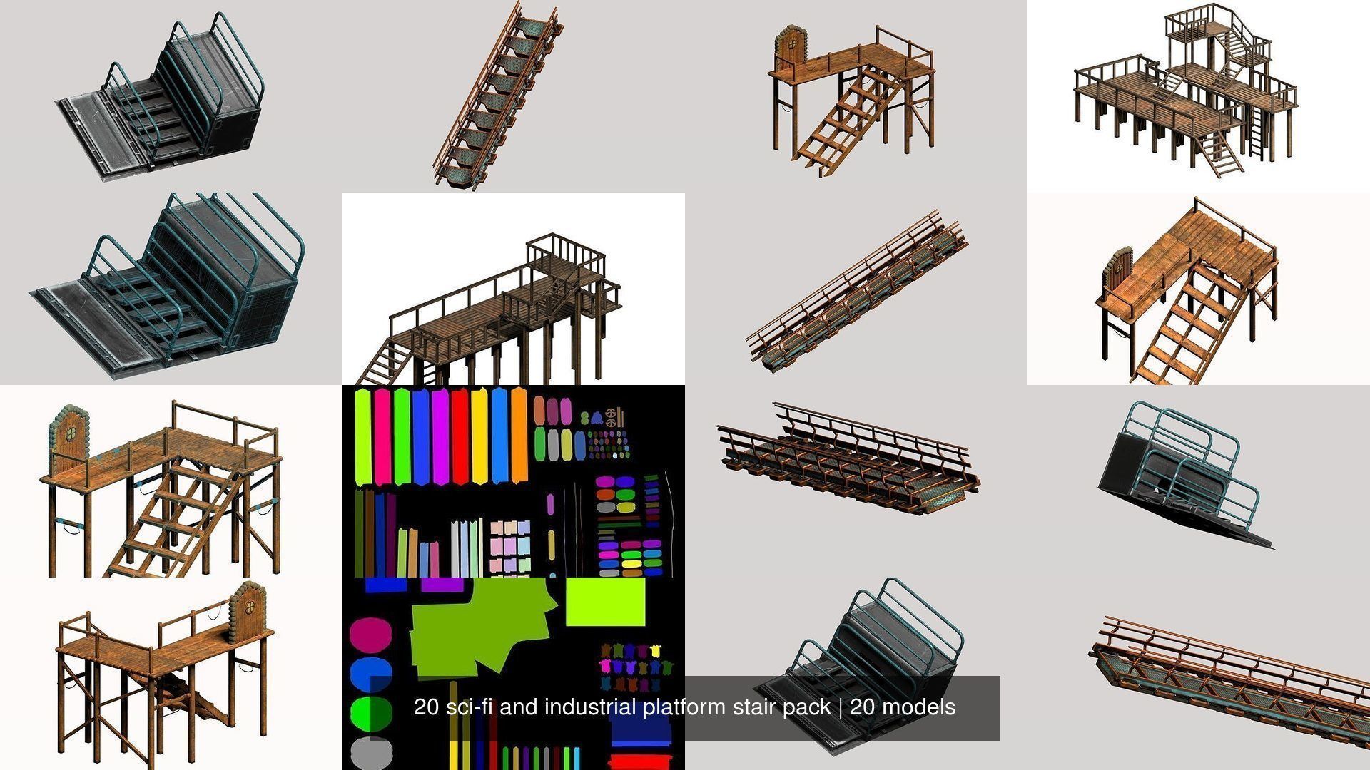 20 sci-fi and industrial platform stair pack 3D Model Collection_2