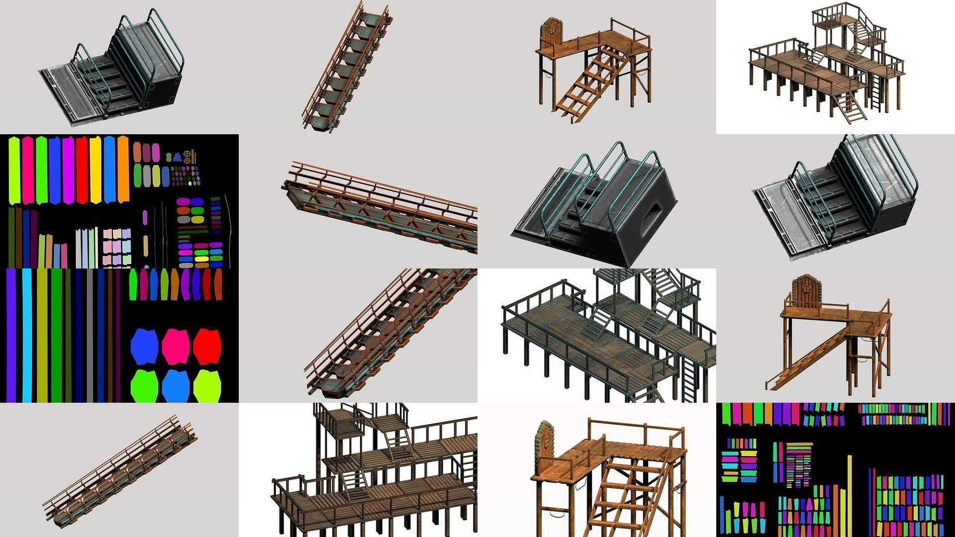 20 sci-fi and industrial platform stair pack 3D Model Collection_1