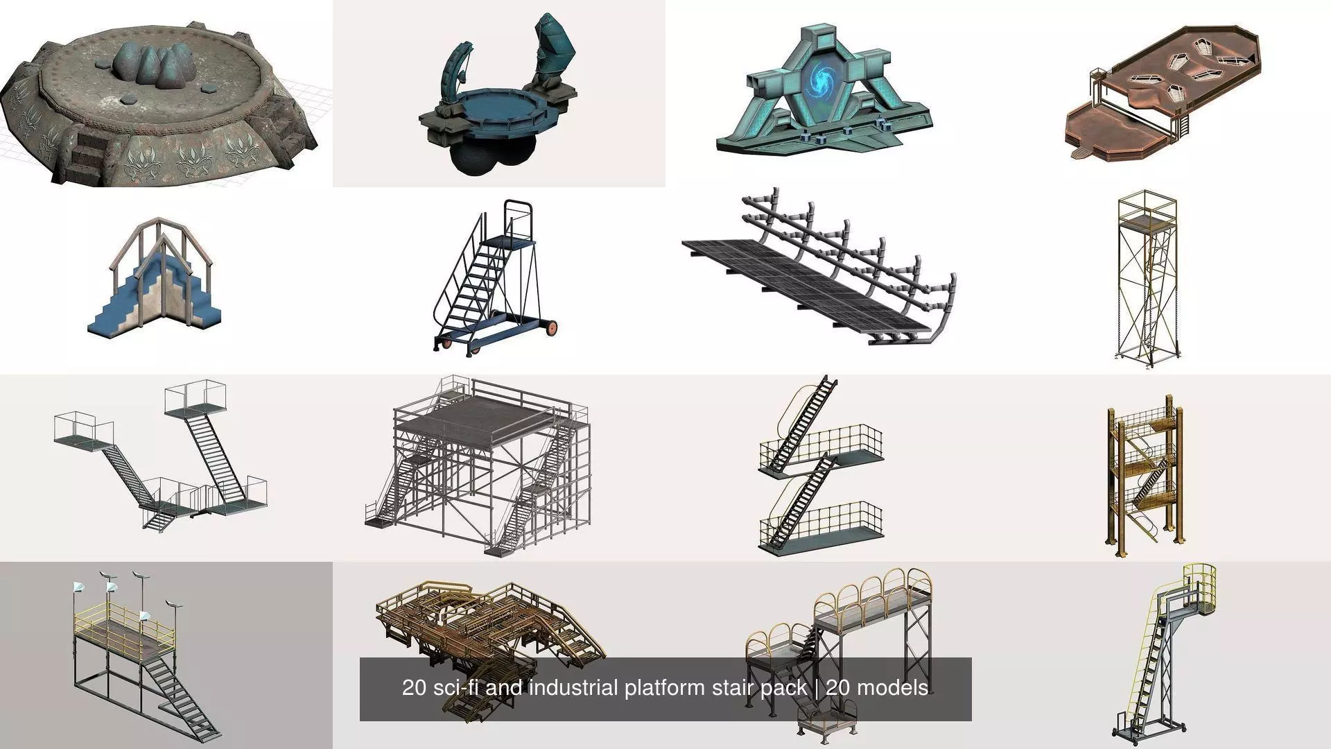 20 sci-fi and industrial platform stair pack 3D Model Collection_0