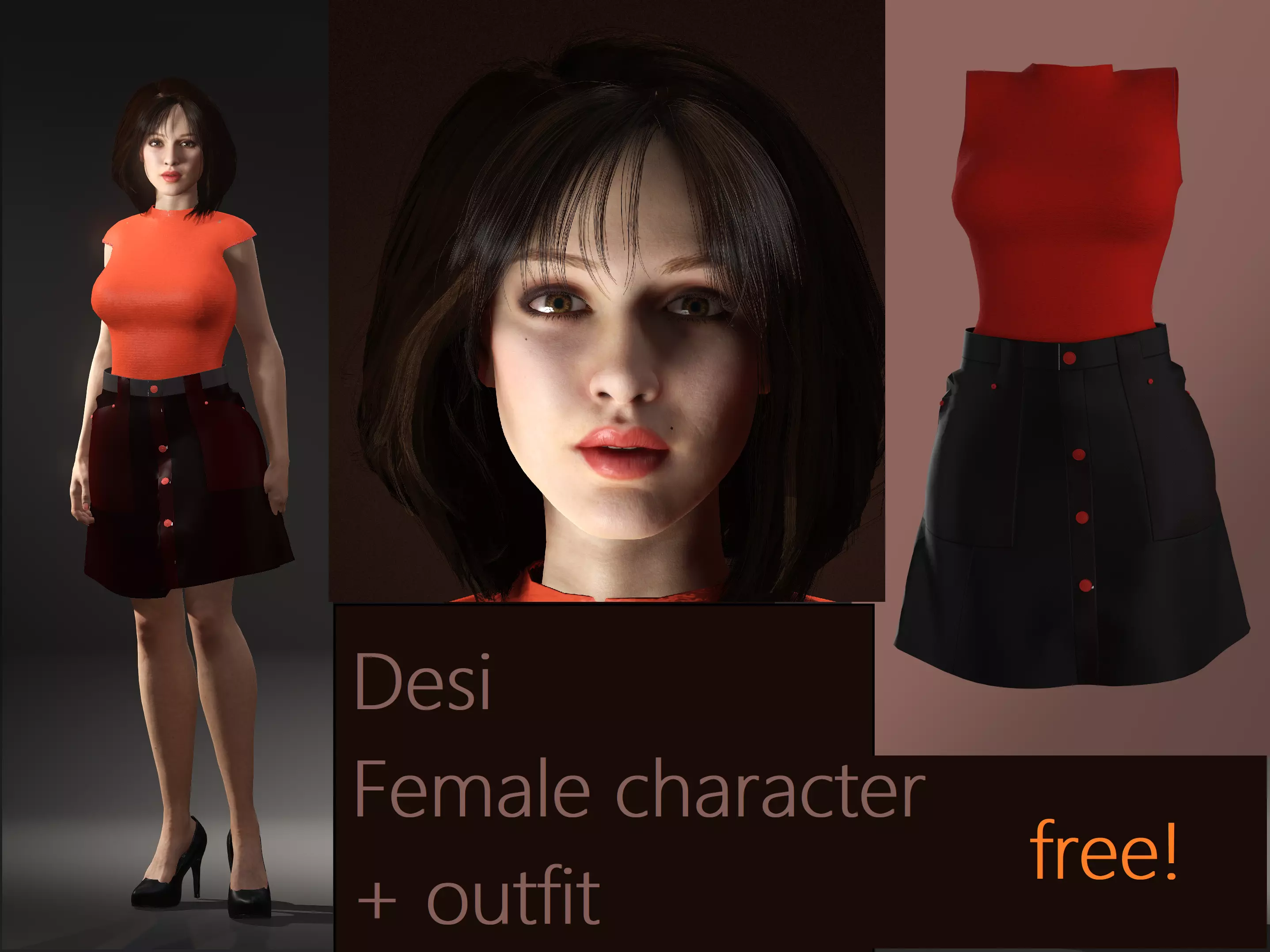 Desi-Female character and outfit Free 3D model_0