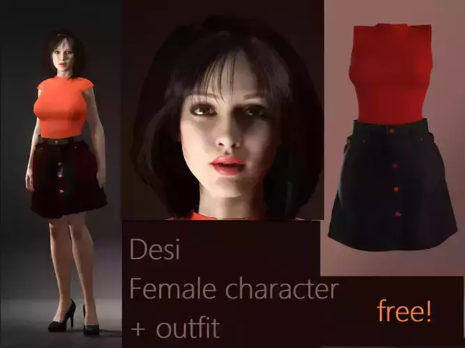Desi-Female character and outfit Free 3D model Desi-Female character and outfit Free 3D model