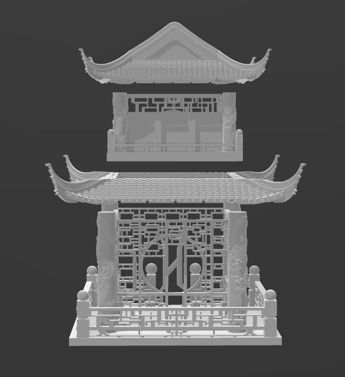 China Two Storey Dragon Palvilion 3D print model_1