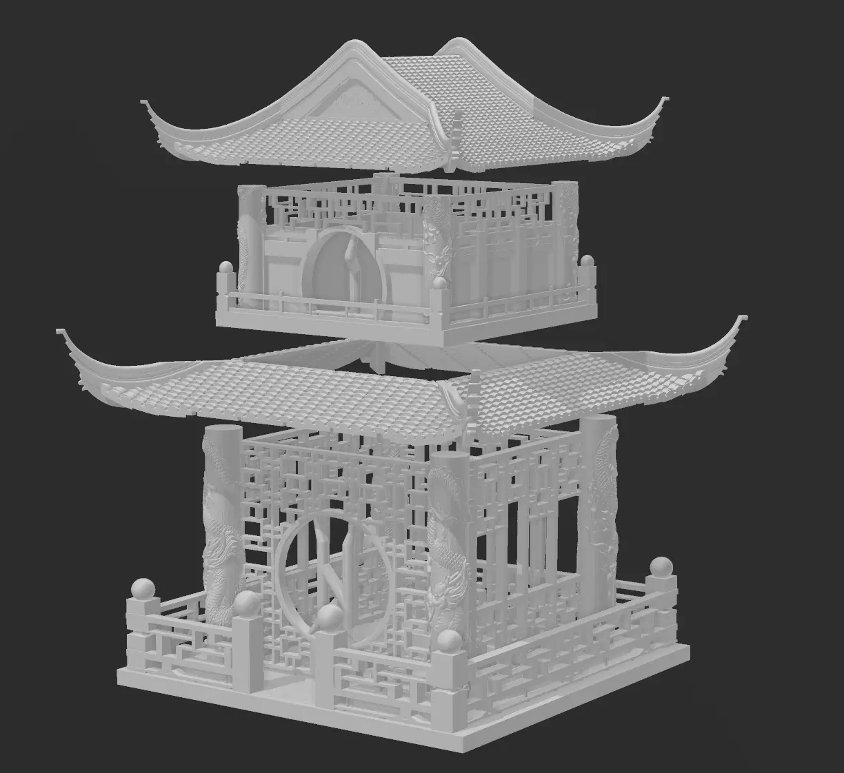 China Two Storey Dragon Palvilion 3D print model_0