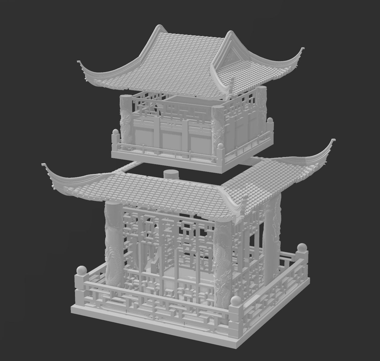 China Two Storey Dragon Palvilion 3D print model_2