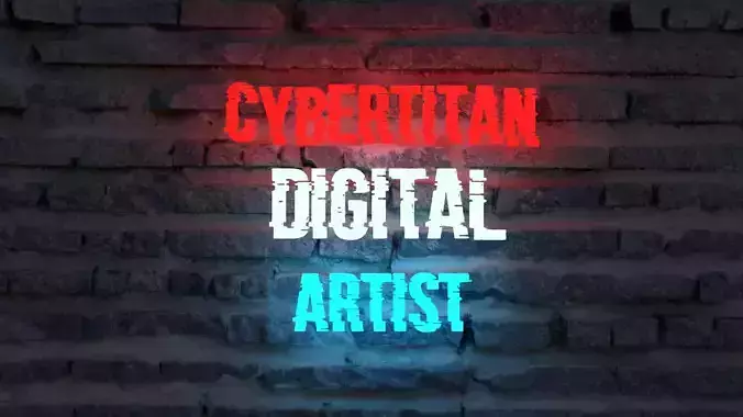 CyberTitan Digital Artist Neon Text on PBR Wall