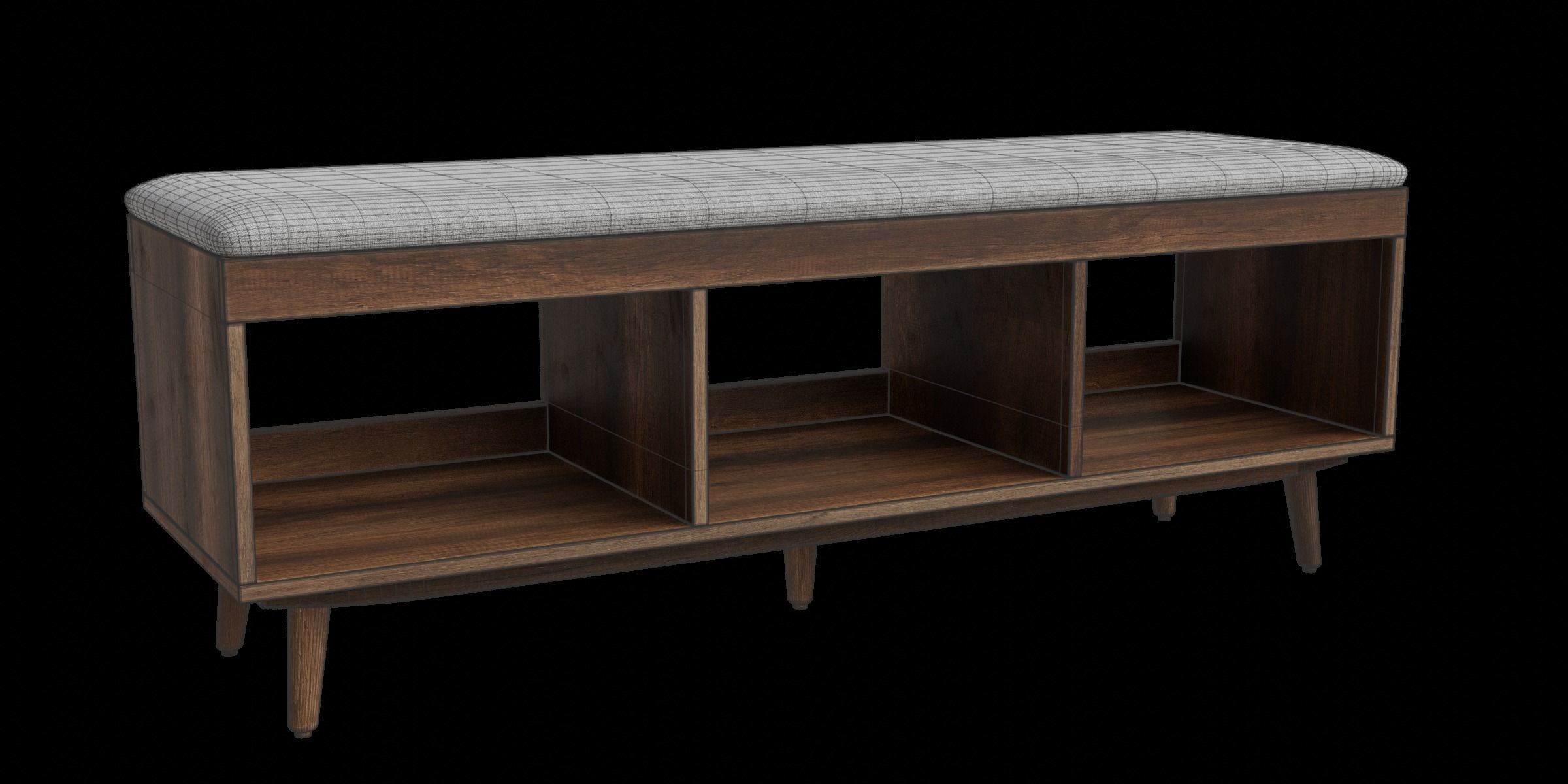 Wood Shelves Storage Bench Low-poly 3D model_4