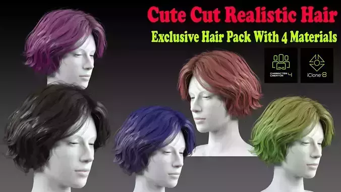 Cute Cut Realistic Hair 3D model