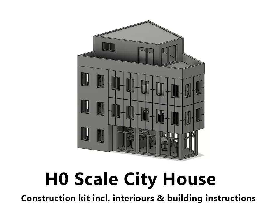 Triangle City House - H0 Scale 3D print model_0